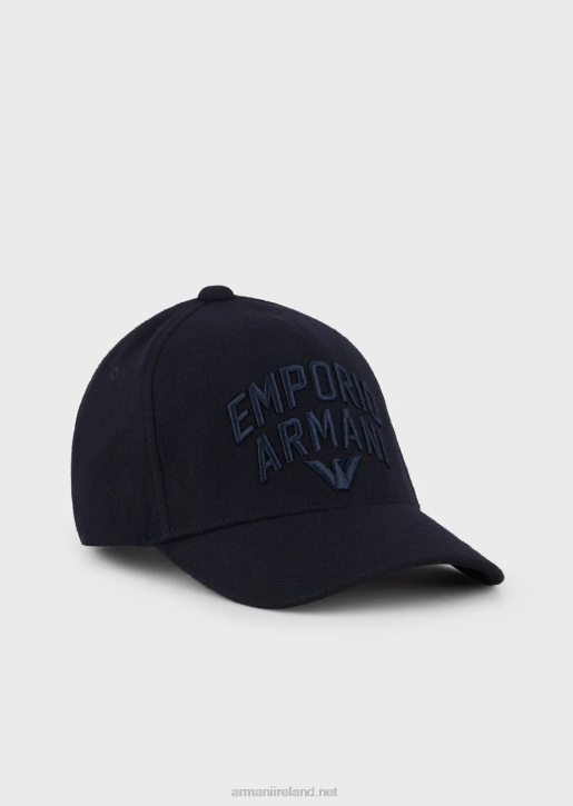 Men 086V2034 Baseball Cap With Embossed Embroidered Lettering Armani Navy Blue