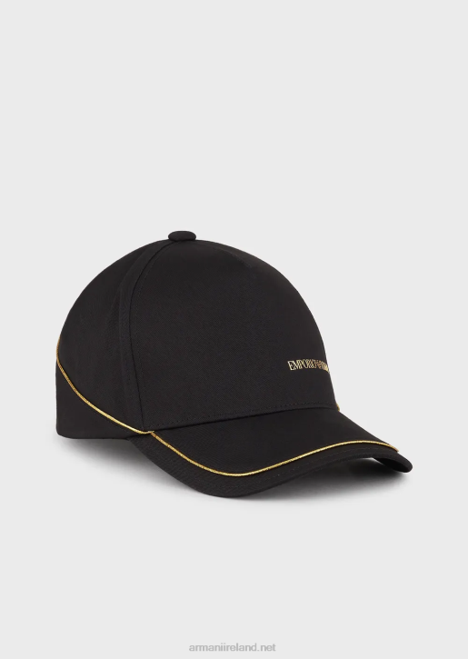 Men 086V2035 Baseball Cap With Gold Logo And Piping Armani Black
