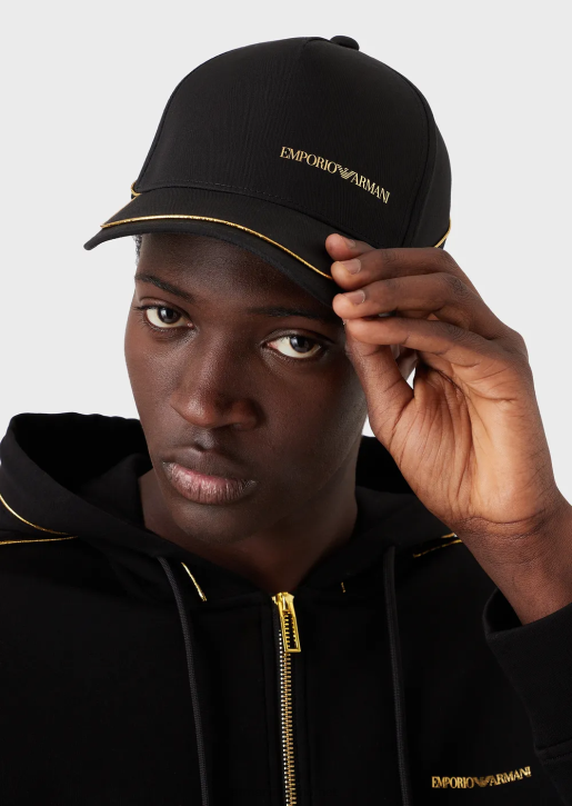 Men 086V2035 Baseball Cap With Gold Logo And Piping Armani Black