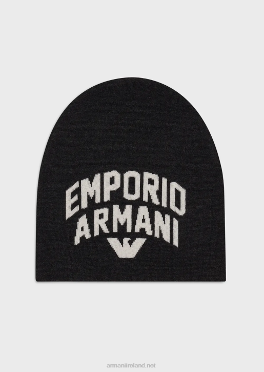 Men 086V2036 Wool-Blend Beanie With Jacquard Lettering Armani Dark Gray