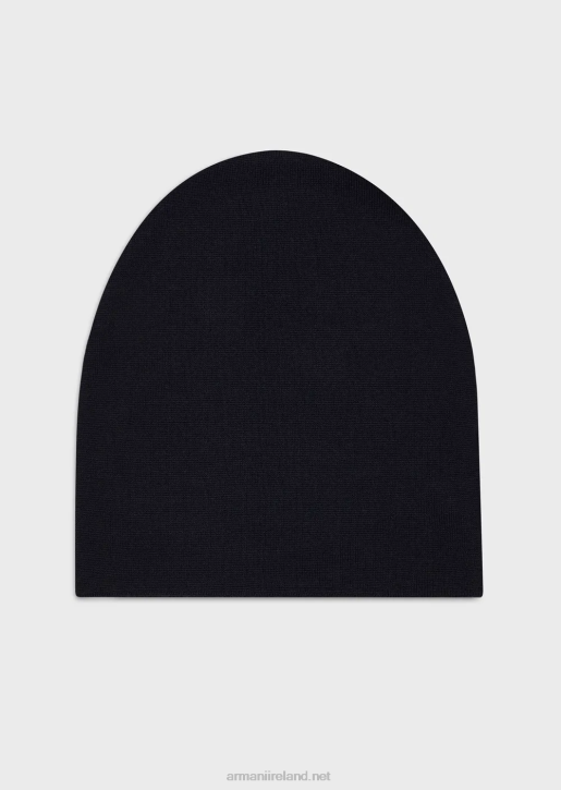 Men 086V2037 Wool-Blend Beanie With Jacquard Lettering Armani Navy Blue