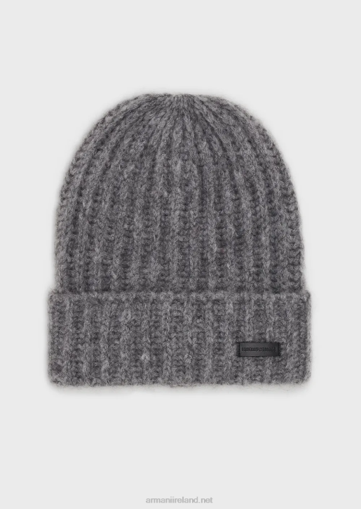 Men 086V2038 Mohair Wool Blend Beanie With Oversized Ribbing Armani