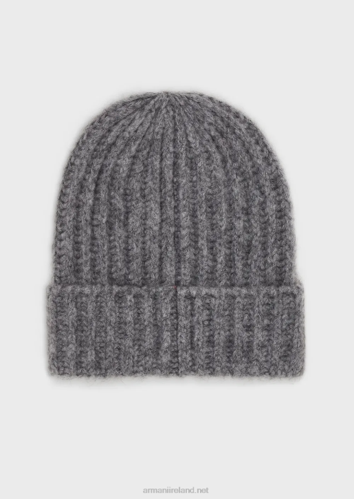 Men 086V2038 Mohair Wool Blend Beanie With Oversized Ribbing Armani