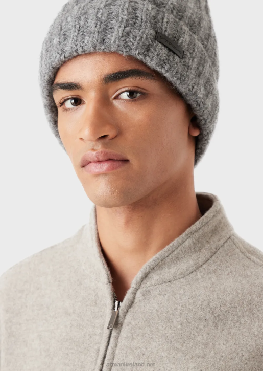 Men 086V2038 Mohair Wool Blend Beanie With Oversized Ribbing Armani