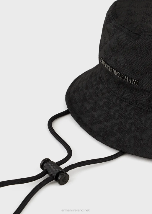 Men 086V2041 All-Over Eagle Jacquard Cloche Hat With Strap Armani Black