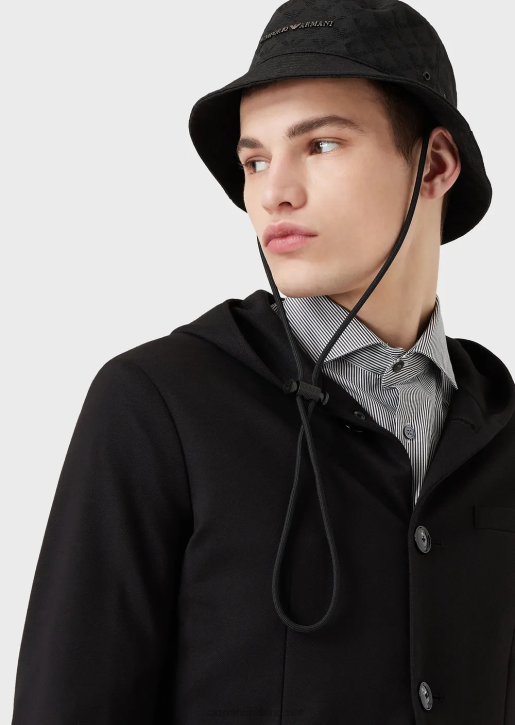 Men 086V2041 All-Over Eagle Jacquard Cloche Hat With Strap Armani Black