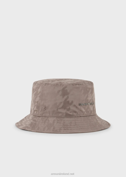 Men 086V2053 Oversized Houndstooth Jacquard Nylon Cloche Hat Armani Gray