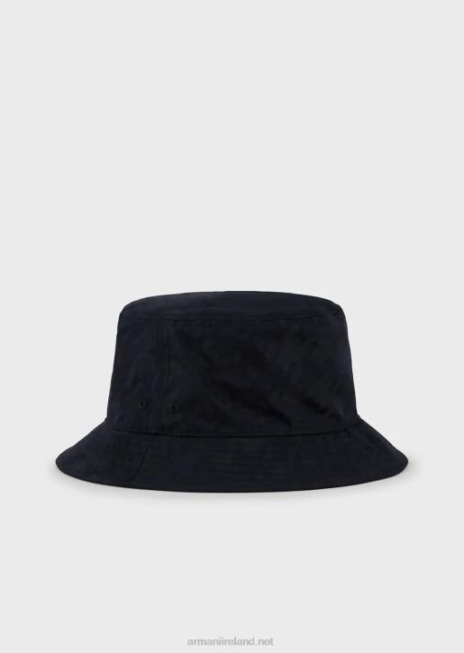 Men 086V2054 Oversized Houndstooth Jacquard Nylon Cloche Hat Armani Navy Blue