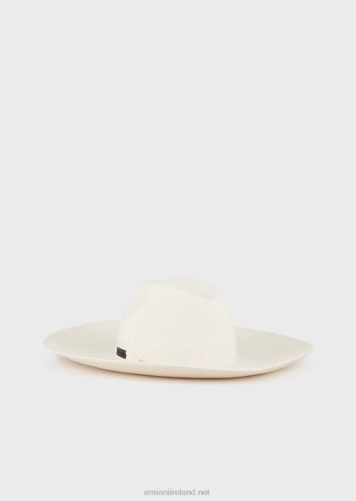 Men 086V2057 Linen-Covered Fedora Hat Armani White
