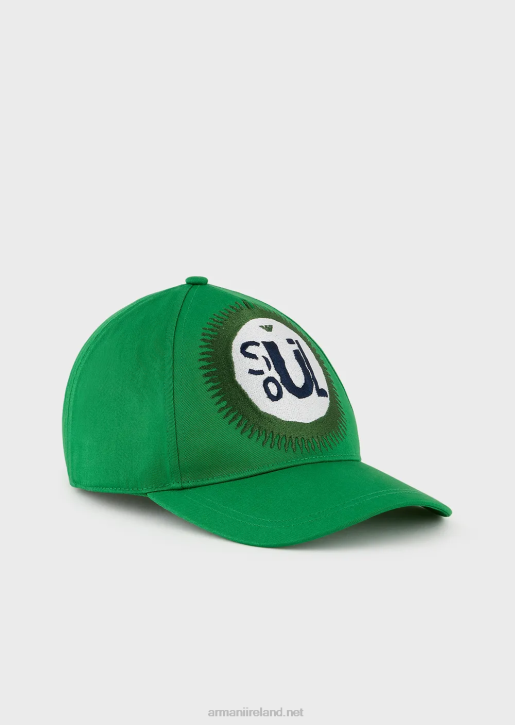 Men 086V2058 Sustainable Collection Organic-Cotton Baseball Cap With Oversized Embroidery Armani