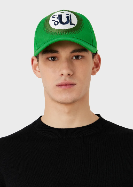 Men 086V2058 Sustainable Collection Organic-Cotton Baseball Cap With Oversized Embroidery Armani