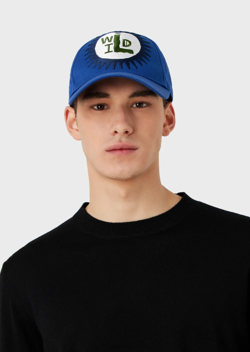 Men 086V2059 Sustainable Collection Organic-Cotton Baseball Cap With Oversized Embroidery Armani