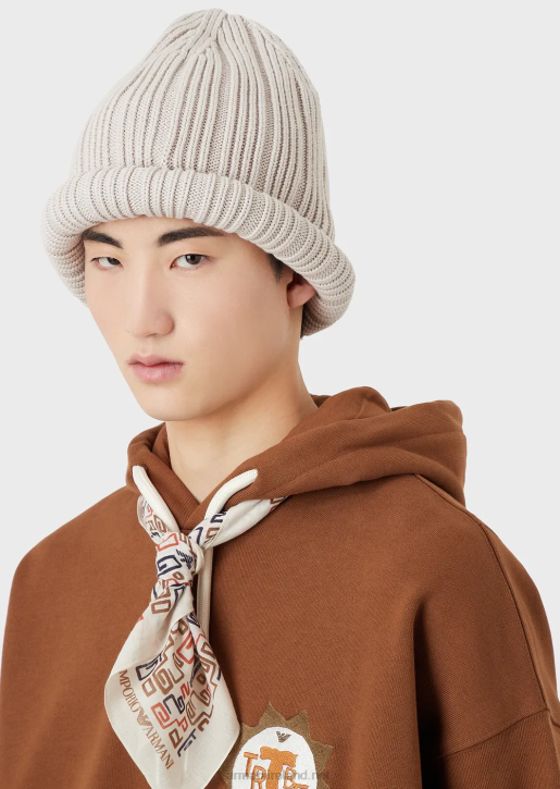 Men 086V2063 Sustainable Collection Organic-Cotton Ribbed Beanie With Turned-Up Brim Armani