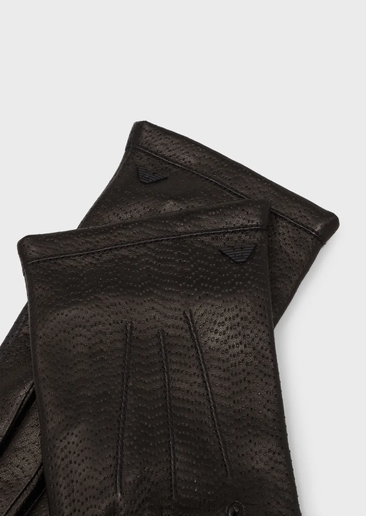 Men 086V2065 Leather Touchscreen Gloves Armani Black