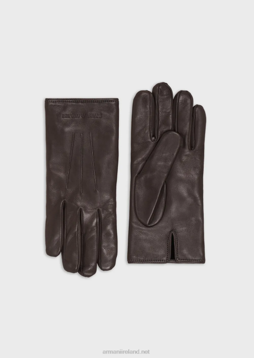 Men 086V2066 Lambskin Nappa Leather Gloves With Baguette Detail Armani Anthracite