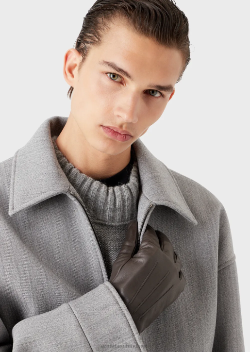 Men 086V2066 Lambskin Nappa Leather Gloves With Baguette Detail Armani Anthracite