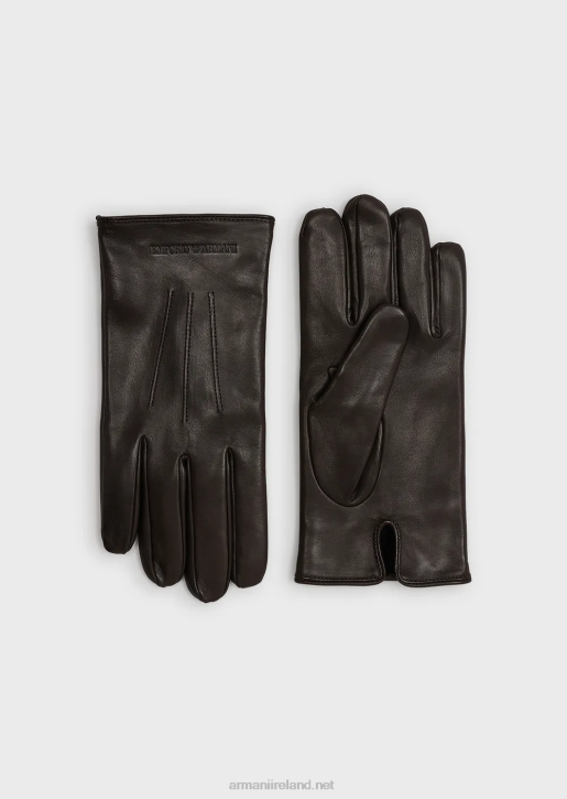 Men 086V2067 Lambskin Nappa Leather Gloves With Baguette Detail Armani Brown