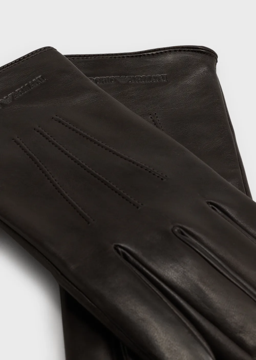 Men 086V2067 Lambskin Nappa Leather Gloves With Baguette Detail Armani Brown