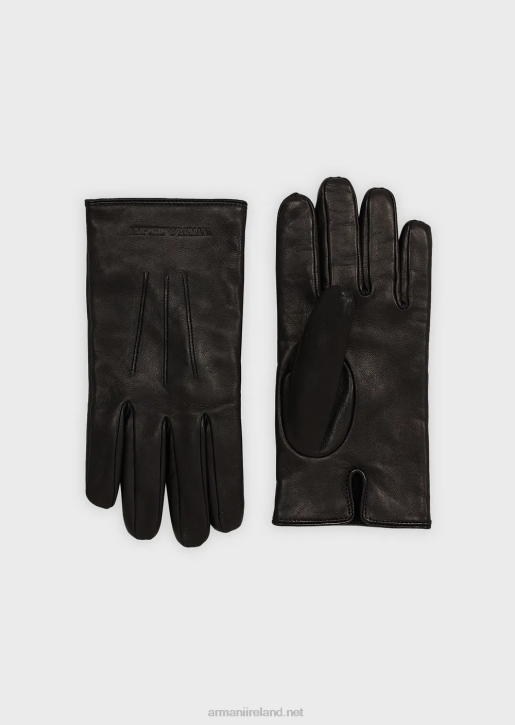 Men 086V2068 Lambskin Nappa Leather Gloves With Baguette Detail Armani Black