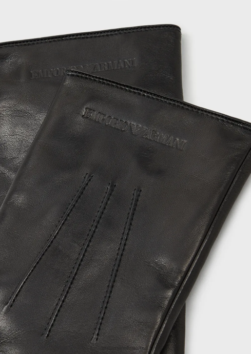 Men 086V2068 Lambskin Nappa Leather Gloves With Baguette Detail Armani Black