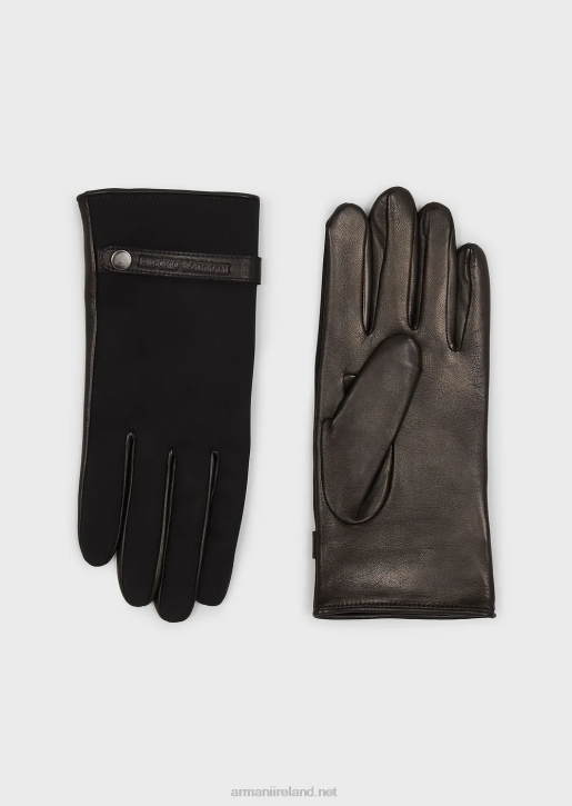 Men 086V2069 Nylon And Lambskin Nappa Leather Gloves Armani Black