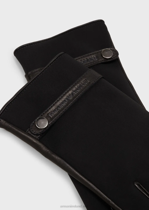 Men 086V2069 Nylon And Lambskin Nappa Leather Gloves Armani Black