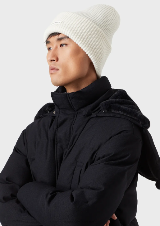 Men 086V2071 Ribbed, Wool Beanie With Logo Patch Armani