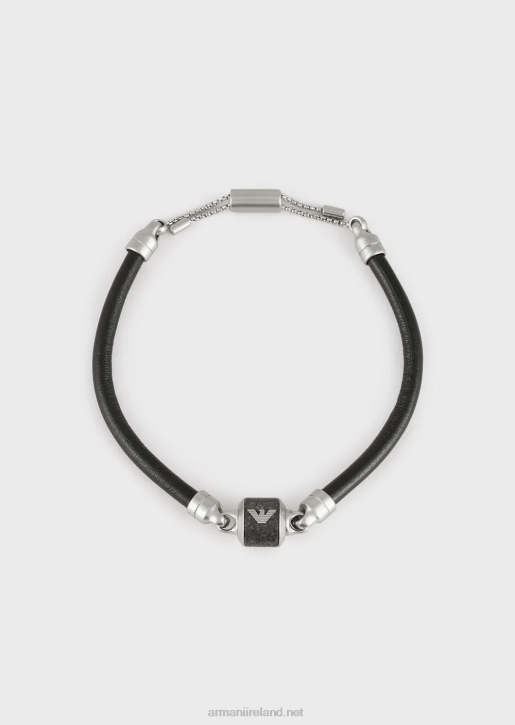 Men 086V2072 Black Marble And Leather Strap Bracelet Armani Black