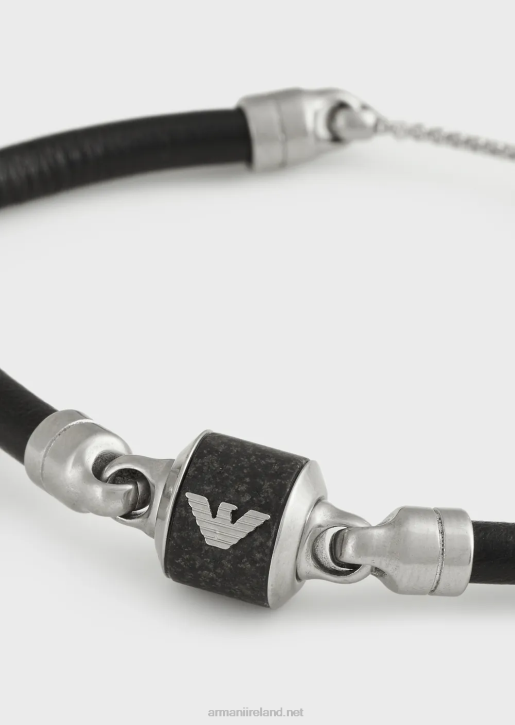 Men 086V2072 Black Marble And Leather Strap Bracelet Armani Black