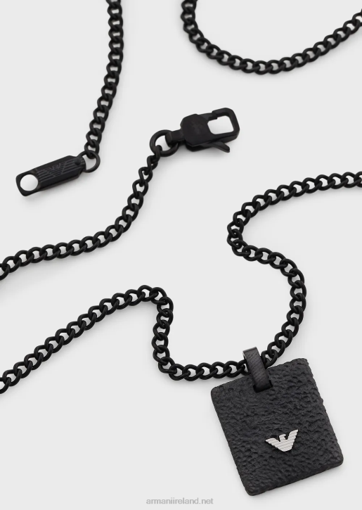 Men 086V2073 Black Stainless Steel Dog Tag Necklace Armani Black