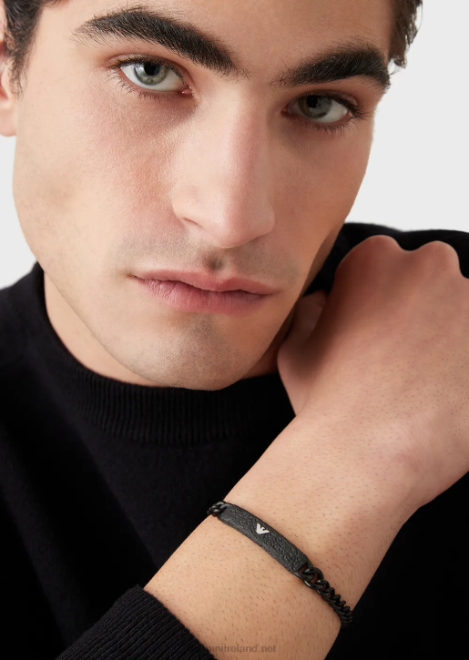 Men 086V2074 Black Stainless Steel Id Bracelet Armani Black