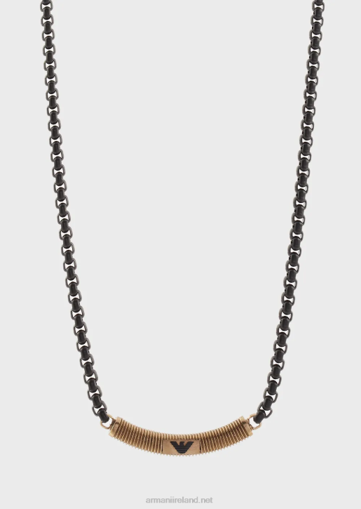 Men 086V2075 Antique Gold-Tone Stainless Steel Id Necklace Armani Black