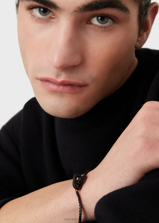 Men 086V2080 Black-Tone Stainless Steel Chain Bracelet Armani Rose Gold