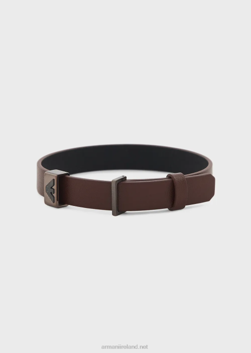 Men 086V2082 Black And Brown Leather Strap Bracelet Armani Brown