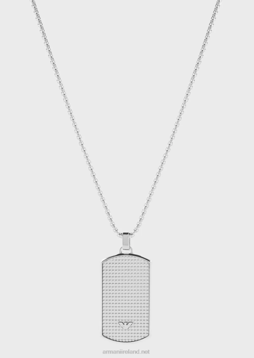Men 086V2085 Stainless Steel Dog Tag Necklace Armani Silver