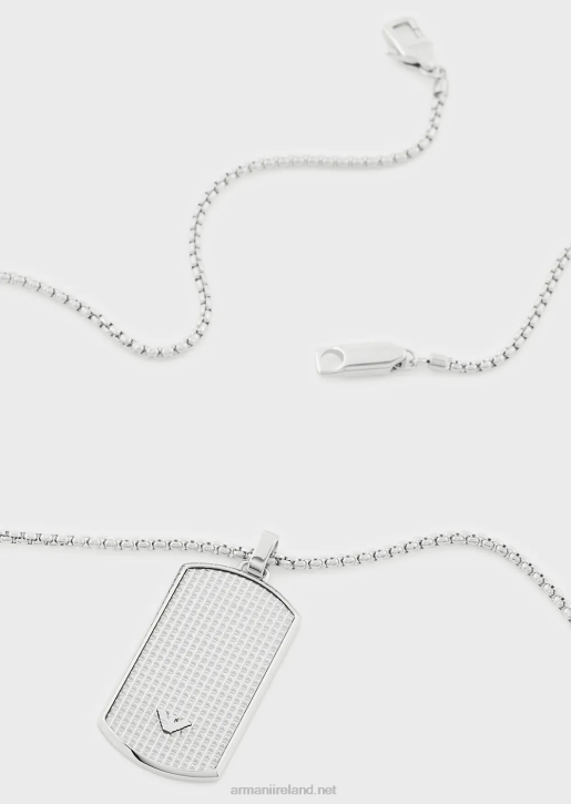 Men 086V2085 Stainless Steel Dog Tag Necklace Armani Silver