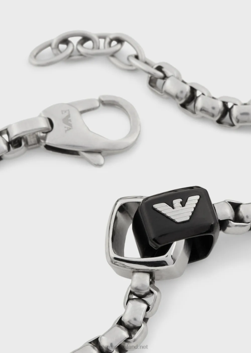 Men 086V2087 Stainless Steel Chain Bracelet Armani Silver Black