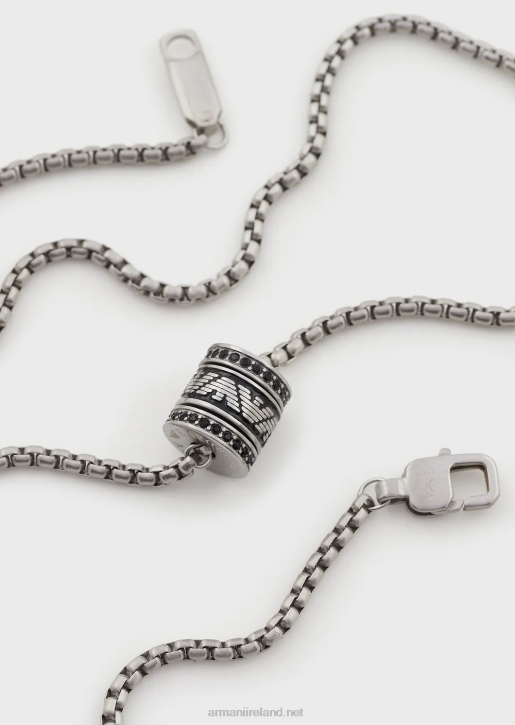 Men 086V2094 Black Lacquer Components Necklace Armani Silver