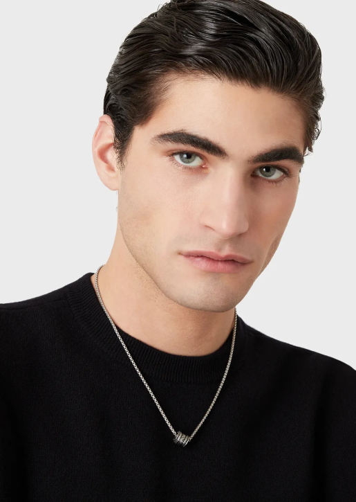 Men 086V2094 Black Lacquer Components Necklace Armani Silver