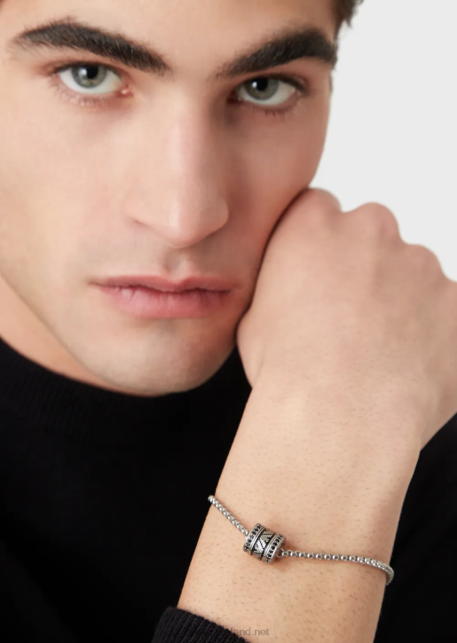 Men 086V2095 Black Lacquer Components Bracelet Armani Silver
