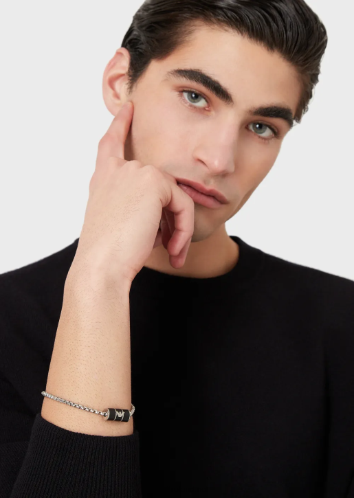 Men 086V2096 Black Matte Lacquer Chain Bracelet Armani Black