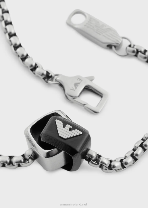 Men 086V2097 Stainless Steel Pendant Necklace Armani Silver Black