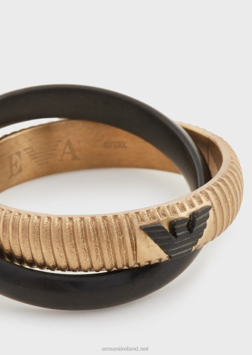 Men 086V2100 Antique Gold-Tone Stainless Steel Stack Ring Armani Black