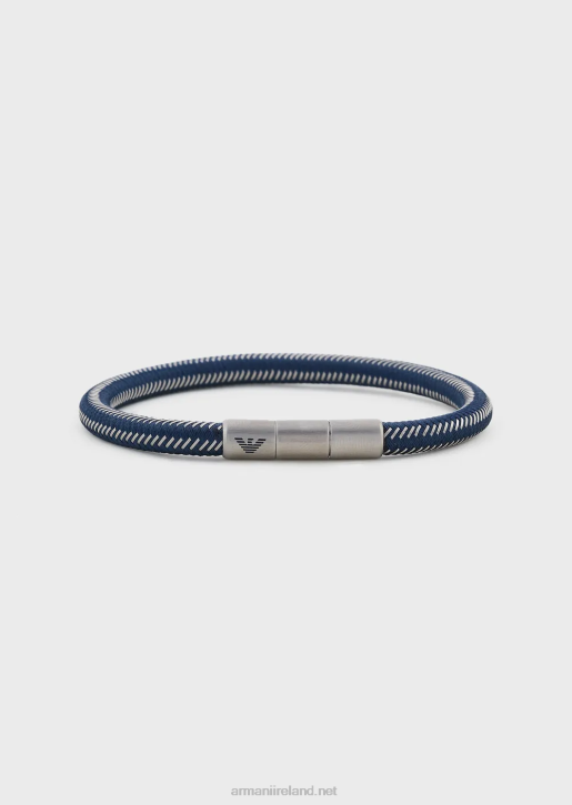 Men 086V2102 Blue Nylon And Stainless Steel Id Bracelet Armani Silver