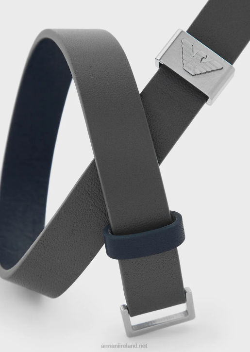 Men 086V2105 Blue And Gray Leather Strap Bracelet Armani Black