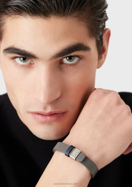 Men 086V2105 Blue And Gray Leather Strap Bracelet Armani Black