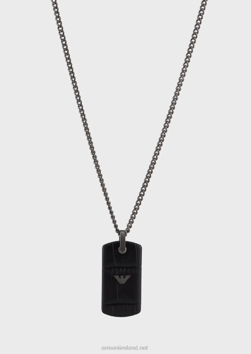 Men 086V2107 Gunmetal-Tone Stainless Steel Pendant Necklace Armani Anthracite