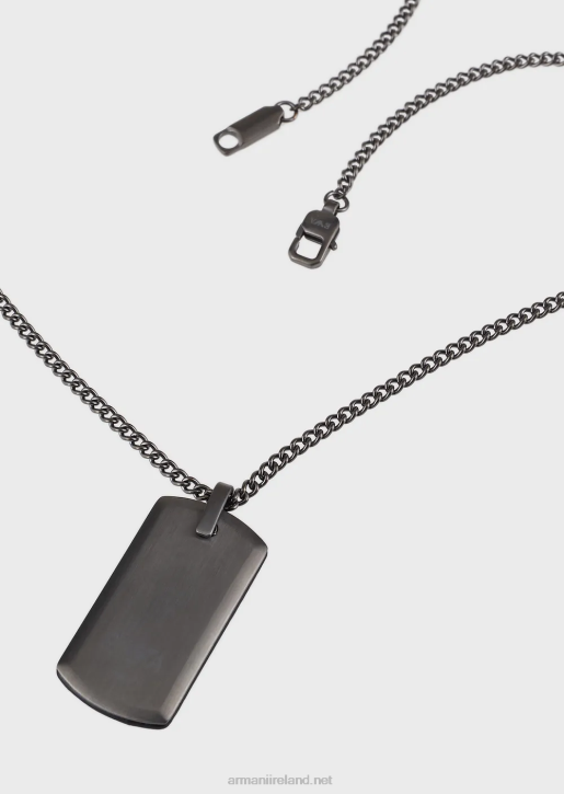 Men 086V2107 Gunmetal-Tone Stainless Steel Pendant Necklace Armani Anthracite