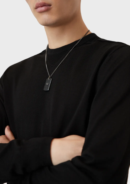Men 086V2107 Gunmetal-Tone Stainless Steel Pendant Necklace Armani Anthracite
