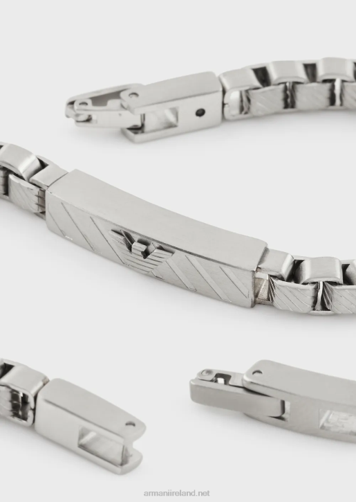 Men 086V2114 Black-Tone Sterling Silver Chain Bracelet Armani